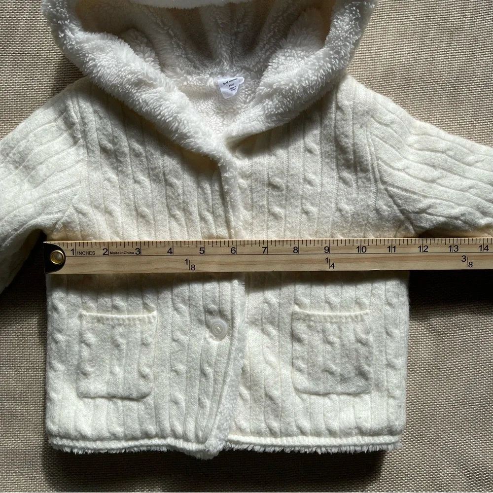 Baby Gap 6-12m CashSoft Cozy Bear Cardigan Cream Sherpa Cable Knit Soft Cozy